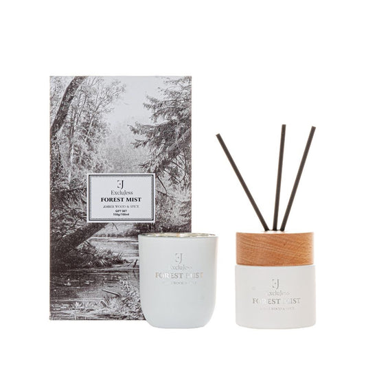 Gift set Forest Mist Amber Wood & Spice Geurstokjes & Geurkaars