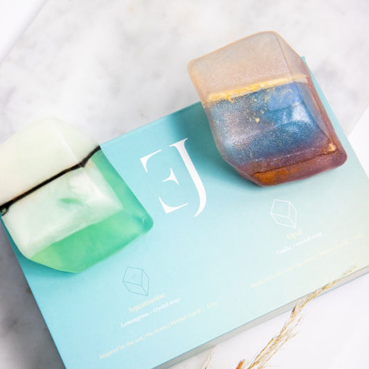 Gift set kristalzepen Aquamarijn & Opaal