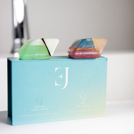 Gift set kristalzepen Aquamarijn & Opaal
