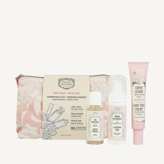 Toilettasje met micelair water, reinigingsmousse en lichte dagverzorging